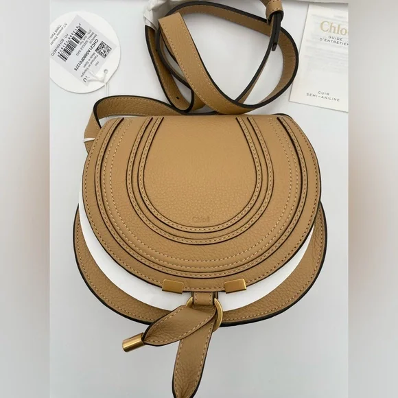 ❌SOLD❌ NEW CHLOE MARCIE TAN LEATHER SMALL SADDLE CROSSBODY BAG PURSE NWT - Picture 9 of 16